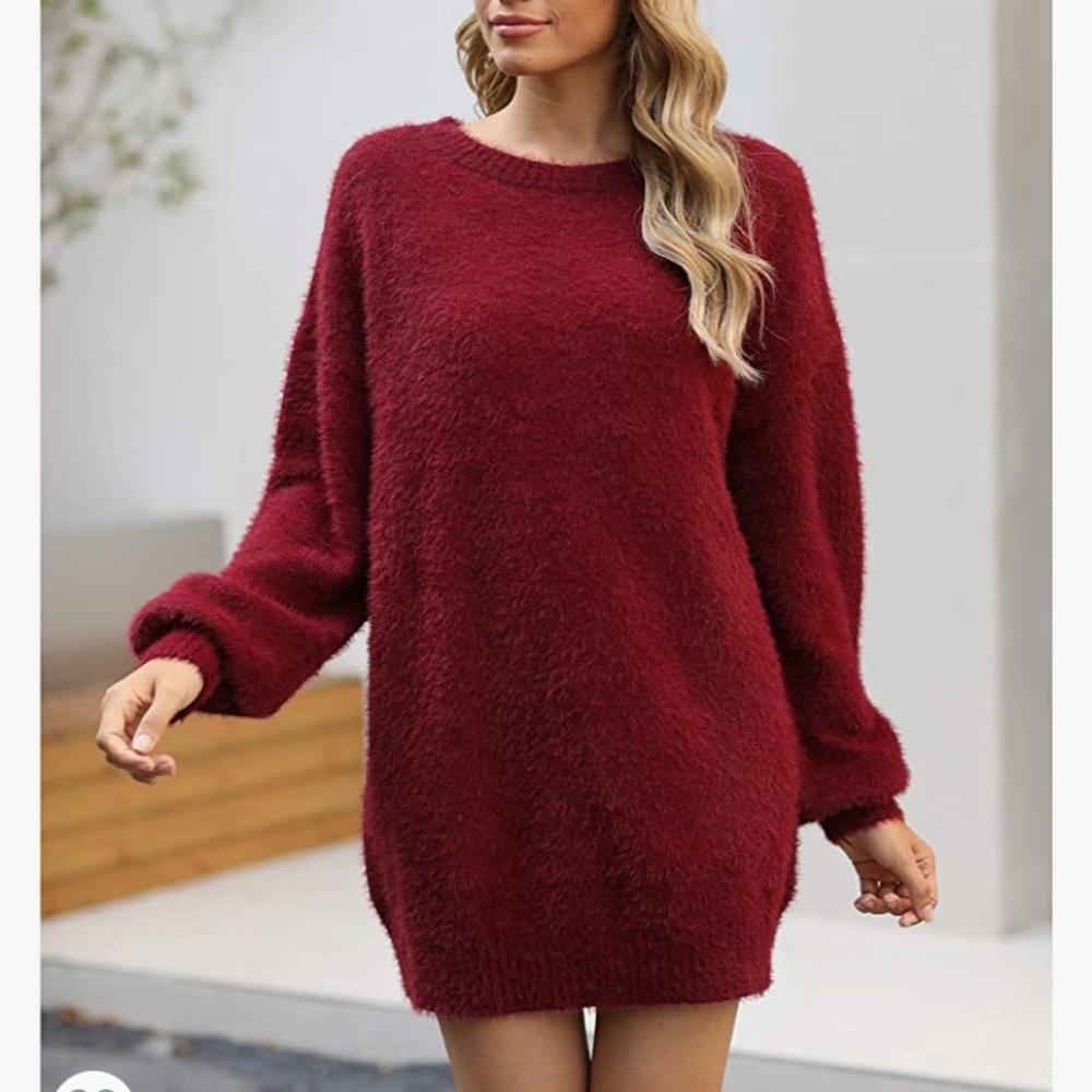 Maroon fuzzy sweater tunic